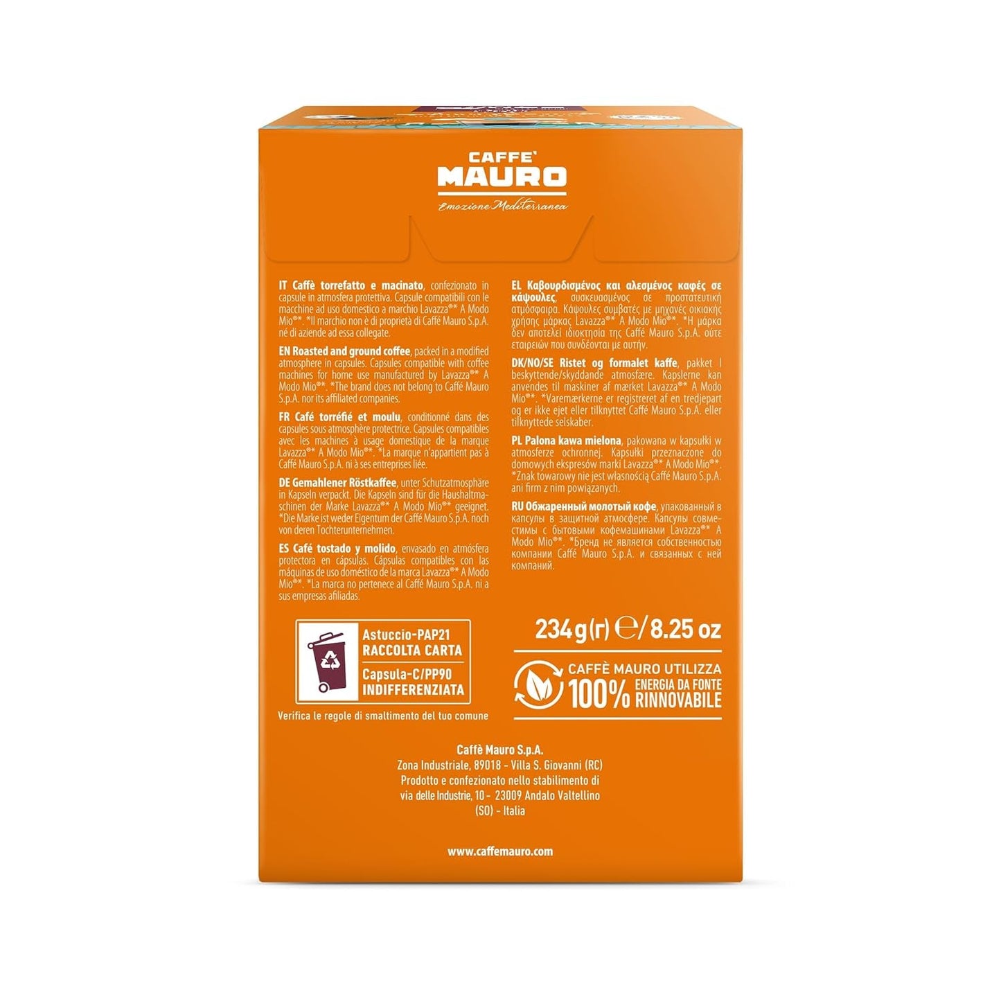 Caffè Mauro Torrefazione Kaffeekapseln Espresso Avvolgente, Intensität 8/10-144 Kapseln Compatible with Kaffeemaschinen der Marke Lavazza* A Modo Mio*, 144 Stück, Hergestellt in Italien