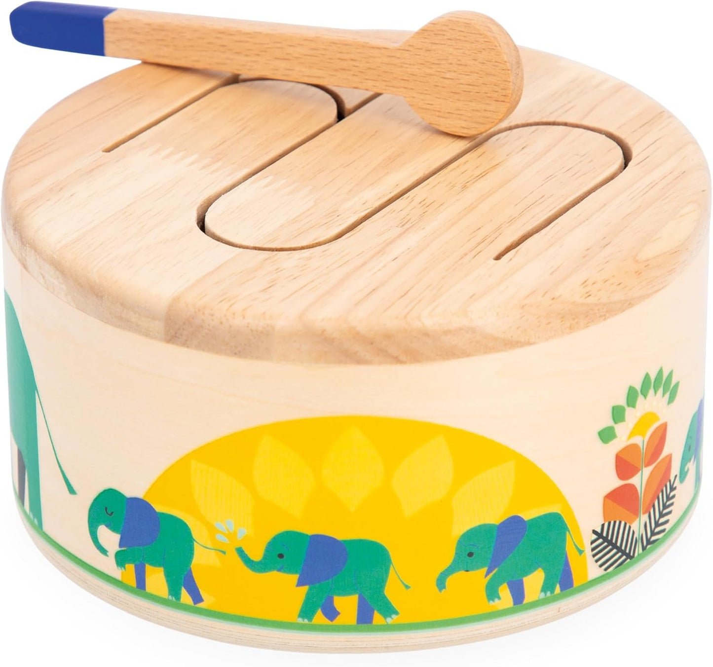 Janod - Gioia Drum - Tambor + tambor de madera FSC - Juego de roles y educación musical temprana - Acuarela - A partir de 18 meses, J07650 Bebe Toys Naty Shop
