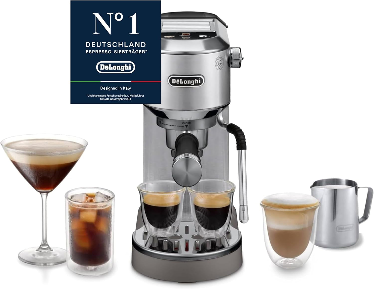 De'Longhi Dedica Style EC 685.B - Cafetera espresso con portafiltro, cafetera espresso con espumador de leche profesional, sólo 15 cm de ancho, para café molido o cápsulas ESE, depósito de agua de 1 l, negro