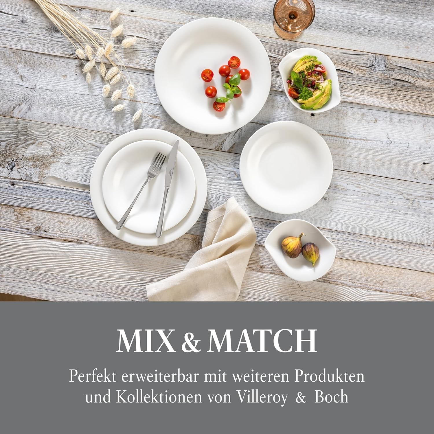 vivo - Grupo Villeroy & Boch – Vajilla Essential Blanco 18 tlg. Weiß, Spülmaschinenfest, Mikrowellensicher, Geschirr Set für 6 Personen, Müslischalen, Speiseteller, Dessertteller, Premium Porzellan