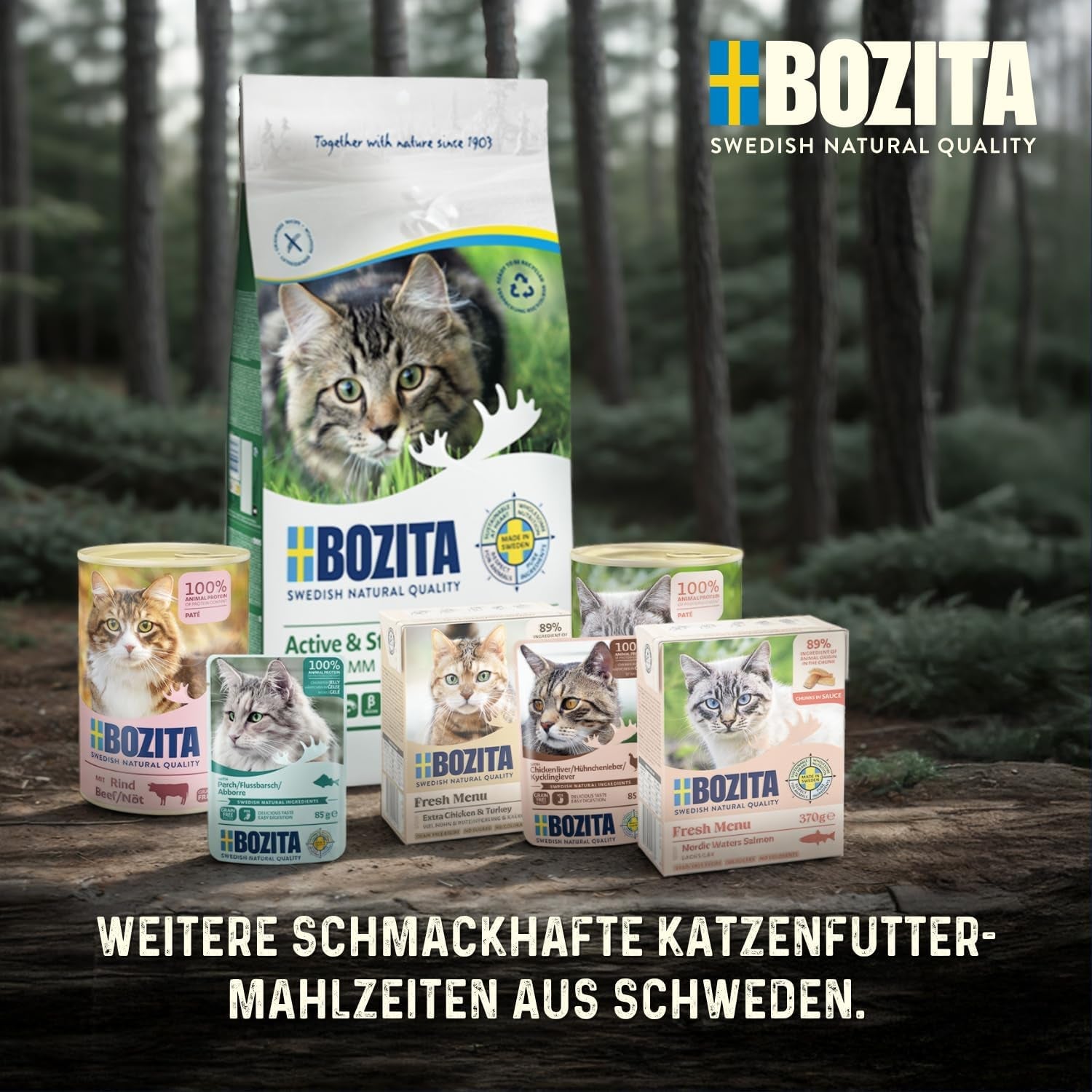 Bozita Bolsa Comida Húmeda con Trozos en Salsa y Pavo - 12 Sobres Porcionados x 85g Comida para Gatos Sin Cereales ni Trigo - Comida Húmeda para Gatos Adultos con 8,5% Proteínas y 4,5% Grasas