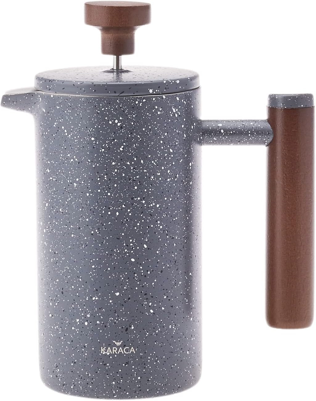 KARACA Prensa Francesa de Doble Pared de Mármol con Mango de Castaño - Prensa Francesa Aislada para Café - Cafetera para Viajes en Casa - 350 ml - Gris Oscuro