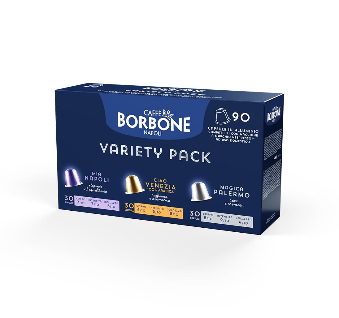 Caffè Borbone Verkostung Kit, 90 Cápsulas de Aluminio: 30 Mia Napoli, 30 Ciao Venezia, 30 Magica Palermo, (3 x 30 Stück) – Compatible con Kaffeemaschinen für den Hausgebrauch de la marca Nespresso®*