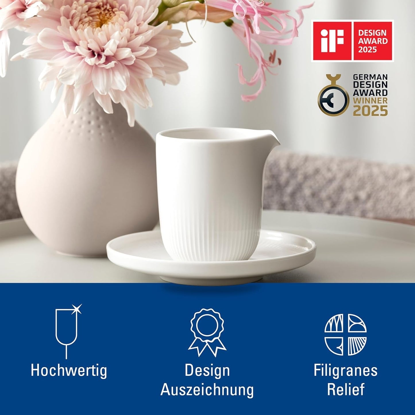 Villeroy & Boch - Taza de leche Afina 170 ml, blanca, apta para lavavajillas, microondas, jarra de leche, accesorio para café, jarra de cerámica, platillo, vajilla, porcelana Premium