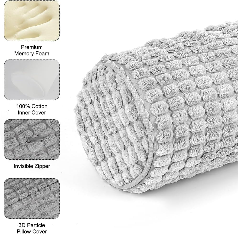 Rollo para el cuello con funda, almohada de viaje de espuma viscoelástica de 11 x 45 cm, almohada para el cuello de felpa lavable por puntos para aliviar el dolor de cuello, almohada para el cuello para el hogar, la oficina, viajes, yoga, cilindro redondo, almohadas ortopédicas cervicales Naty Shop