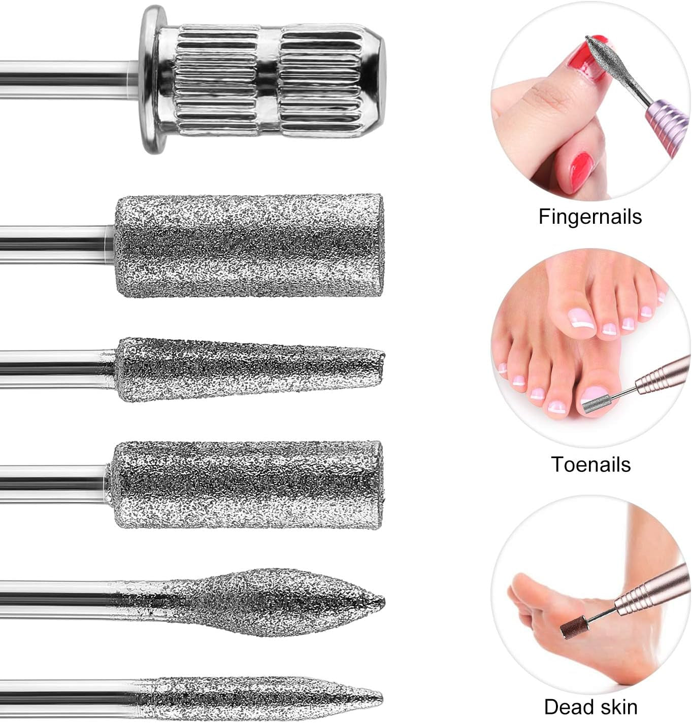 MWOOT Brocas de Diamante para Limas de Uñas Eléctricas con Mangas de Esmerilado Bandas de Esmerilado Brocas para Uñas Accesorios para Uñas Artificiales Removedor de Cutículas
