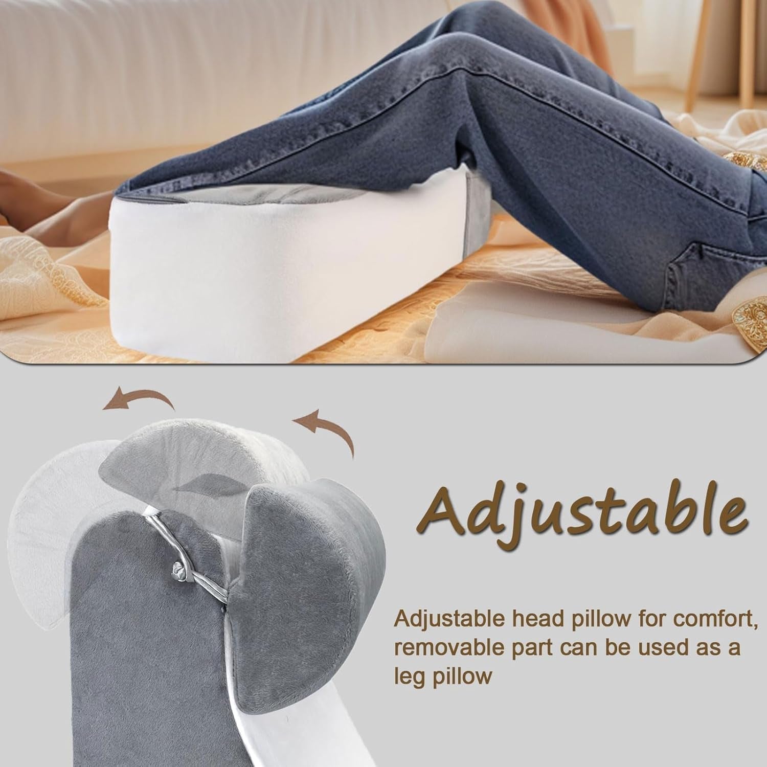 Almohada de lectura grande para cama y sofá, almohada de espalda para adultos con soporte para el cuello y reposabrazos, almohada de respaldo ergonómica con bolsillo y funda lavable para descansar, leer, mirar televisión (WH)