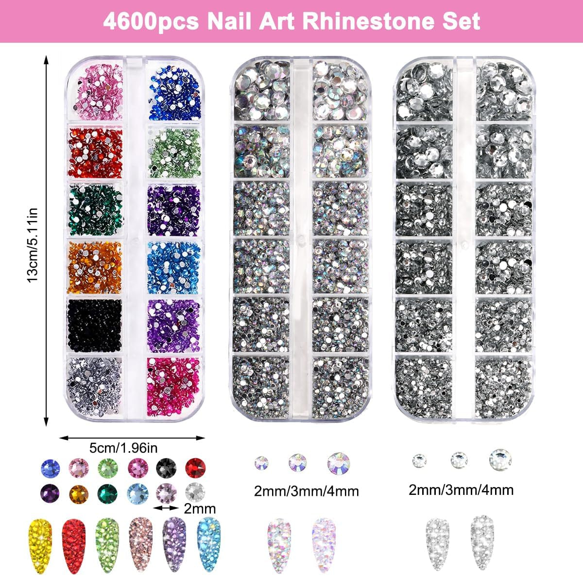 4600 Stück Strasssteine ​​​​Für Nägel, Nagel Glitzersteine ​​​​3 Verschiedene Stil Flache Nail Gems Nägel Steine ​​​​Klein Nagel Steinchen Mit Pinzette Und Strass Picker Dotting Pen para Nägel/Kleidung/Handwerk