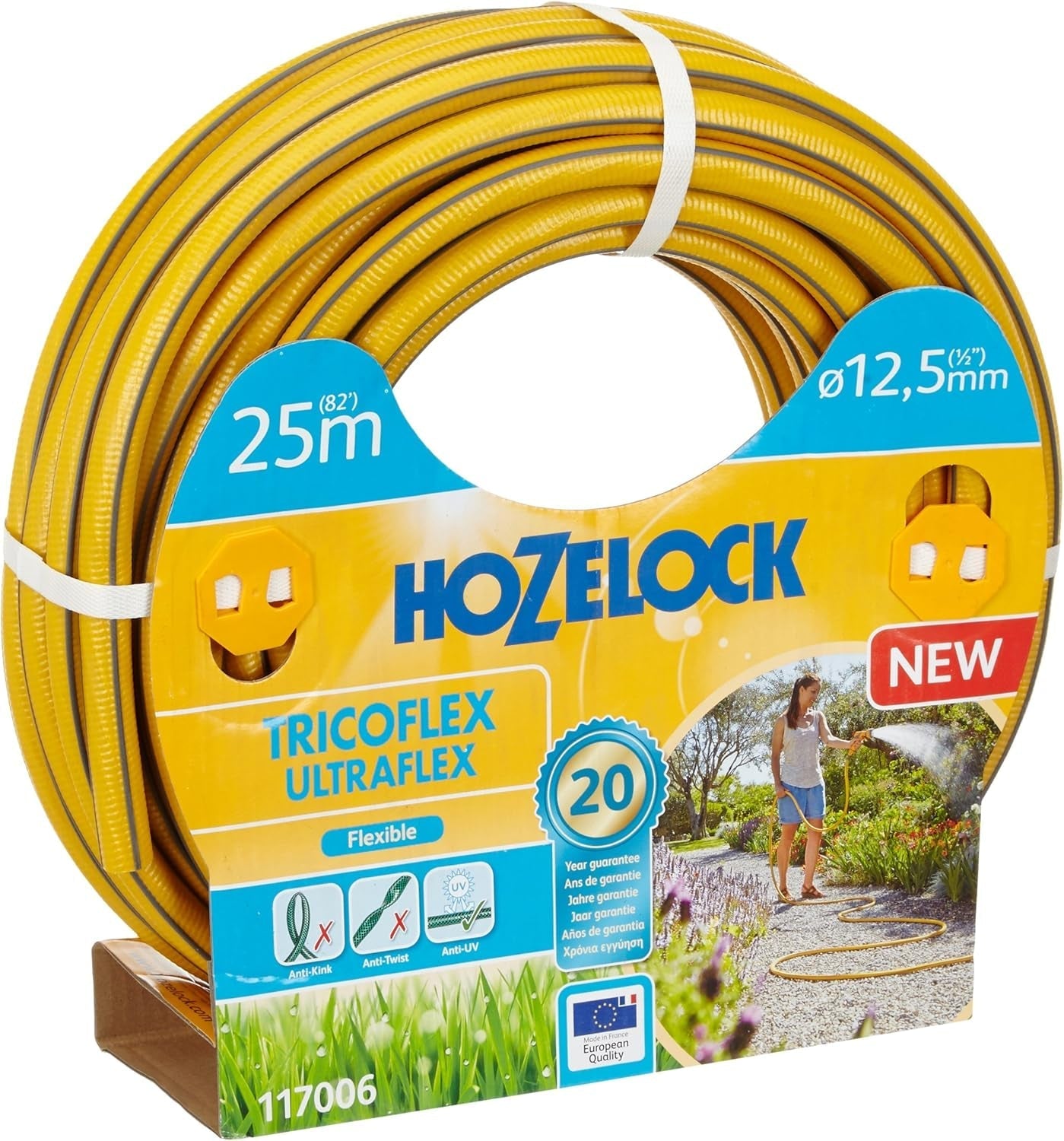 HOZELOCK - Manguera Tricoflex Ultraflex Ø 12,5 mm (1/2") 20 M: Manguera de jardín flexible, resistente a la intemperie, resistente a torceduras y dobleces, fabricada con un 40% de PVC reciclado [117002], amarilla