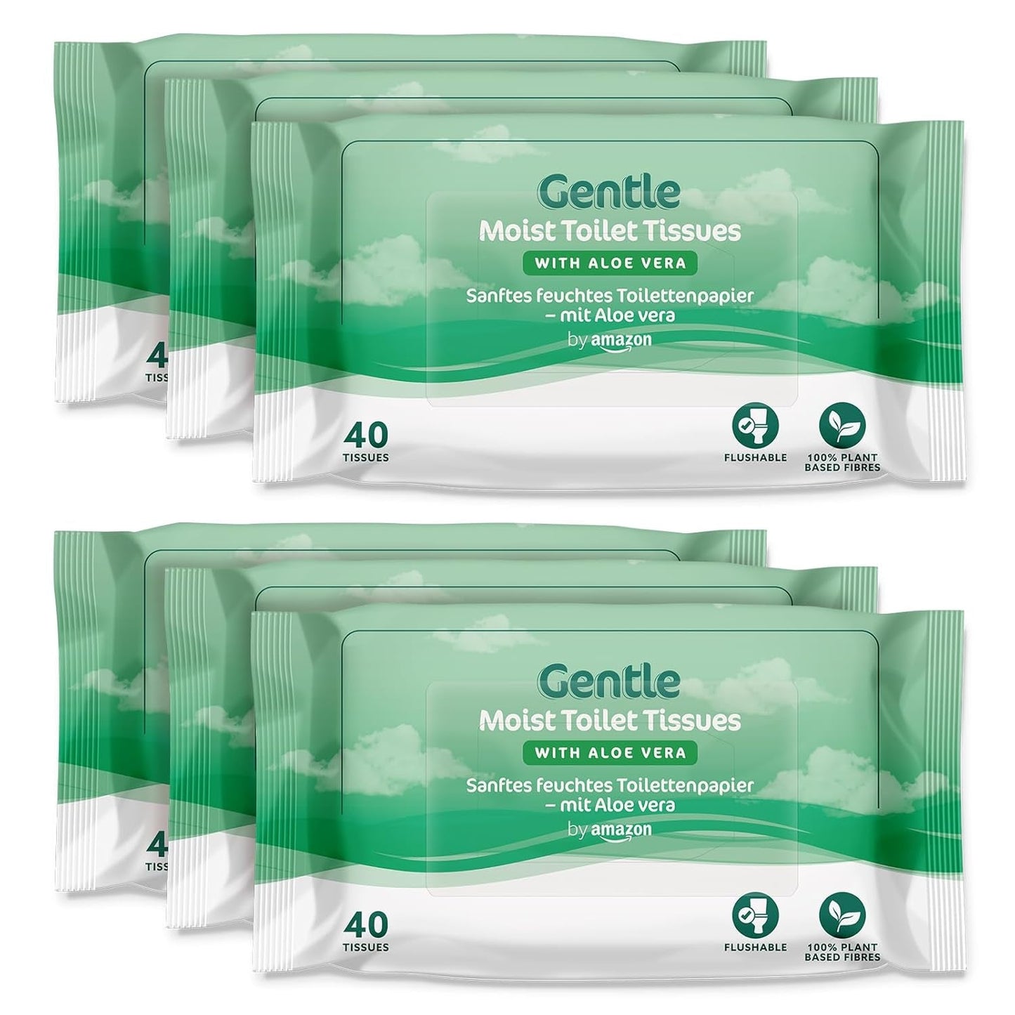 By Amazon Papeles higiénicos suaves, húmedos, inodoros, finos absorbentes y sin perfume, 240 unidades (6 paquetes de 40 unidades) (¡anteriormente marca Presto!)