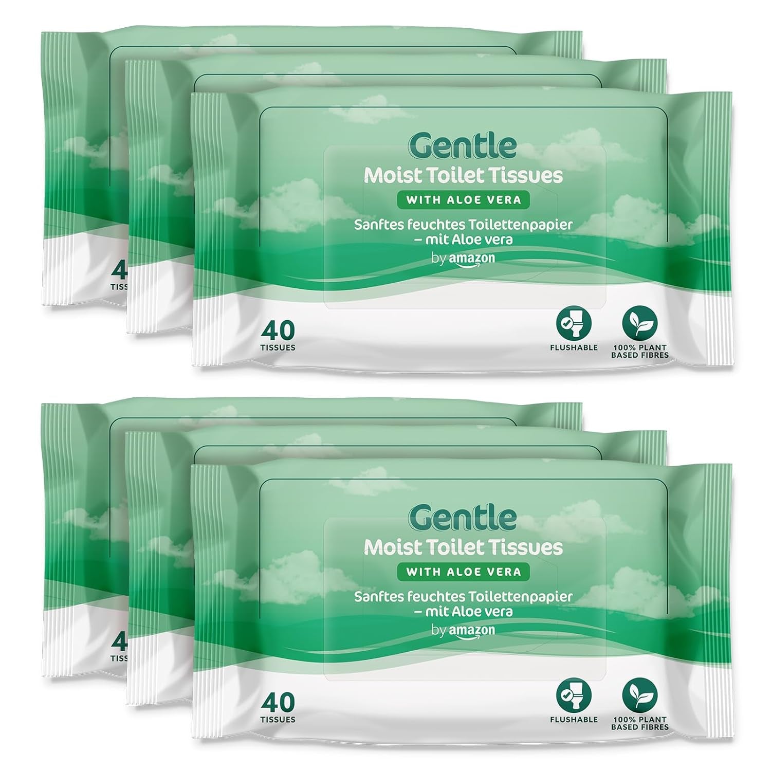 By Amazon Papeles higiénicos suaves, húmedos, inodoros, finos absorbentes y sin perfume, 240 unidades (6 paquetes de 40 unidades) (¡anteriormente marca Presto!)