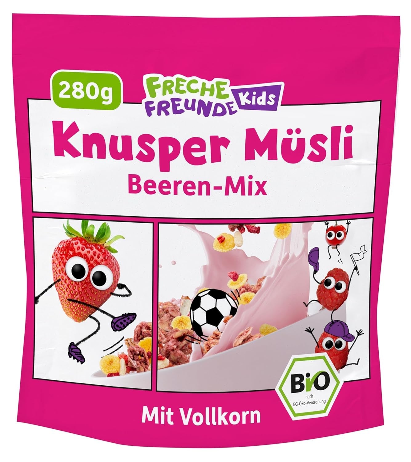 FRECHE FREUNDE Muesli de desayuno orgánico Edda's Berry Crunchy Muesli Mix para escolares con fresas liofilizadas Vegano, paquete de 6 (6 x 280 g)