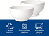 Villeroy & Boch For Me Juego de 2 cuencos para cereales, blanco, aptos para lavavajillas y microondas, cuencos pequeños para 2, cuencos, cuencos para cereales, aperitivos o salsas, plato, porcelana premium