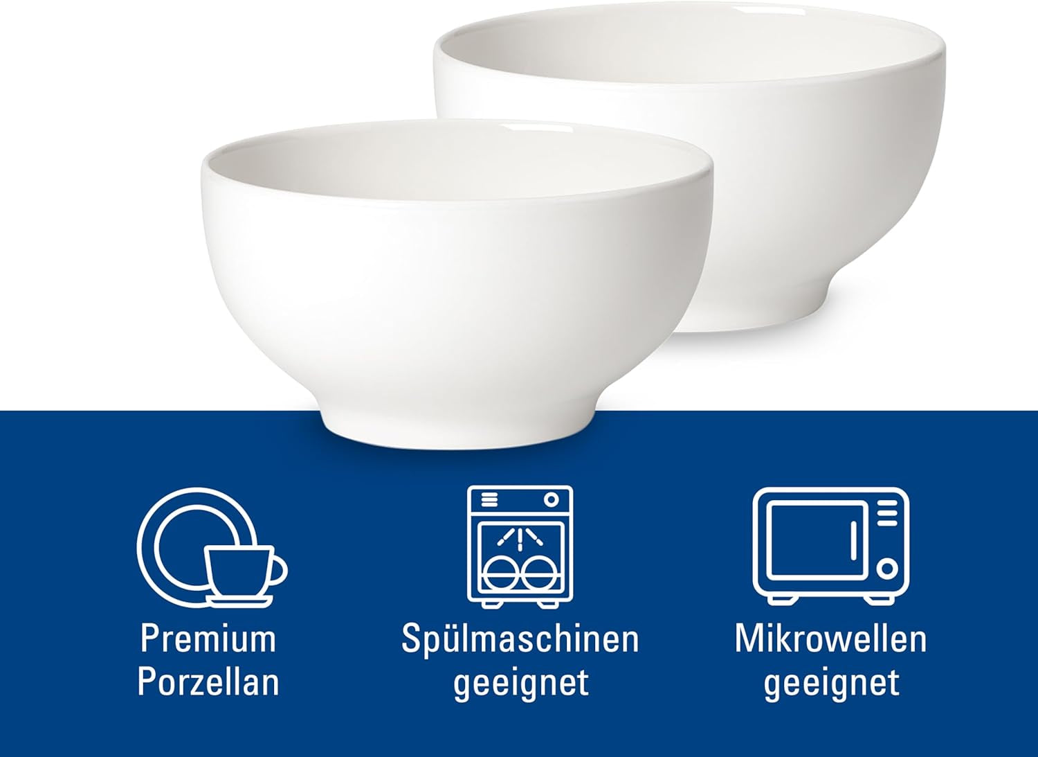 Villeroy & Boch For Me Juego de 2 cuencos para cereales, blanco, aptos para lavavajillas y microondas, cuencos pequeños para 2, cuencos, cuencos para cereales, aperitivos o salsas, plato, porcelana premium