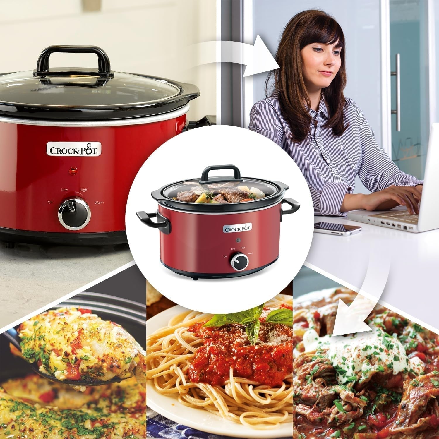 Olla de cocción lenta Crock-Pot, 2 niveles de temperatura + función Keep Warm, 3,5 litros (3-4 personas), roja [SCV400RD] Olla de cocción lenta Naty Shop