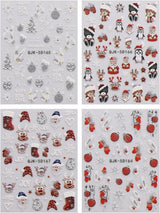 JMEOWIO 3D Nagelsticker Weihnachten Glitzer Nail Art Sticker Selbstklebend Nagelaufkleber 5D Stereoskopisch Schneeflocke Winterurlaub Süß Dekoration Nageldesign Zubehör 4 Blatt