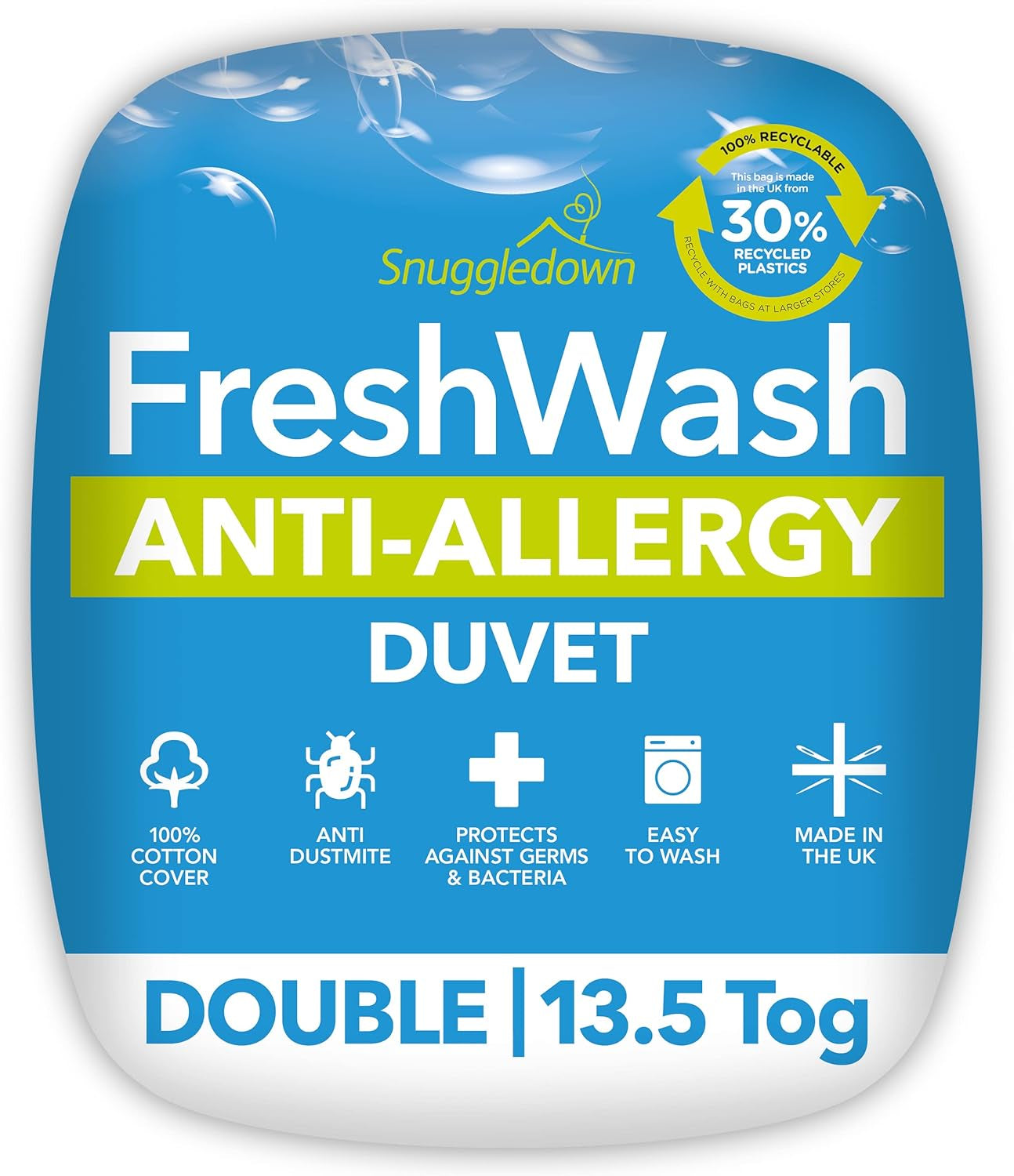Edredón para alergias Snuggledown Freshwash, 13,5 Tog Winter Warm, algodón, blanco, cama individual Edredones y colchas Naty Shop 10 X 200 X 200 Cm 13,5 Tog