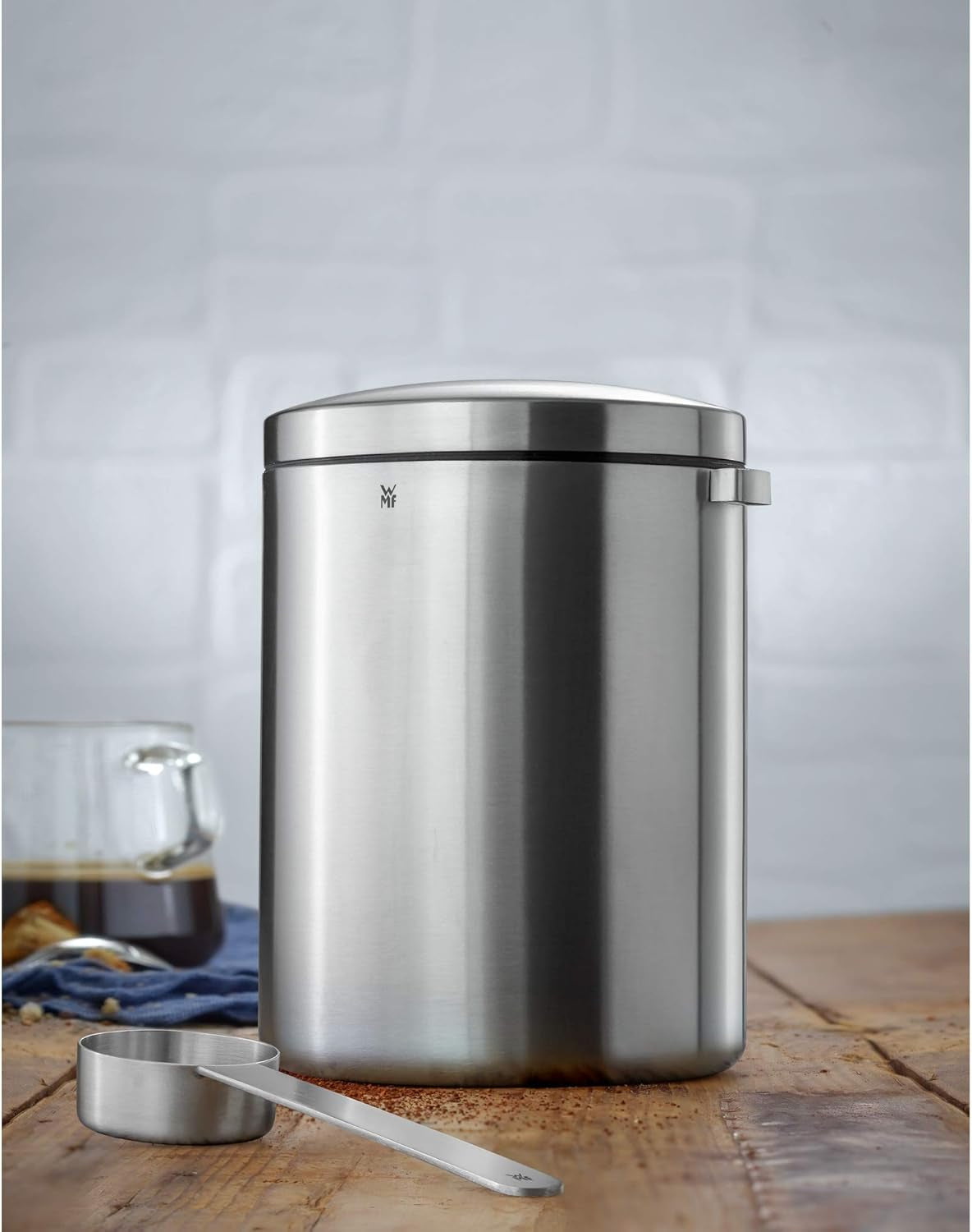 WMF Kult Cromargan cuchara de café caja de café en acero inoxidable acabado mate 500g y tarro de cristal de 1 litro Depot apto para lavavajillas Cajas de conservación de alimentos Naty Shop