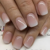 Juego de Uñas Postizas Adhesivas - Uñas Postizas Francesas - 24 Piezas Diseño Cuadrado Corto Blanco Rosa Degradado Uñas Artificiales Manicura Bailarina (Degradado Rosa Corto)
