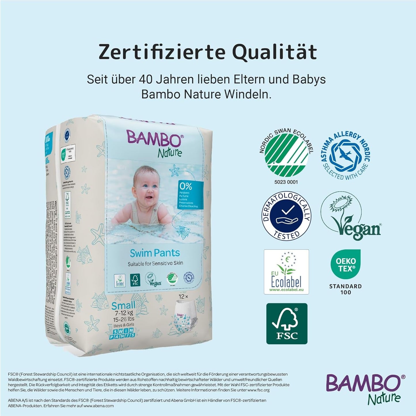 Pañales de natación para bebé Bambo Nature, talla S (7-12 kg), 12 pañales | Pañales de natación desechables de ajuste seguro | Comodidad impermeable durante el juego acuático.
