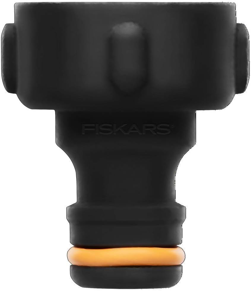 Conector de grifo Fiskars, para grifos, Ø 21 mm (G 1/2"), FiberComp, Tamaño universal, 10 g, Negro/Naranja, 1027053