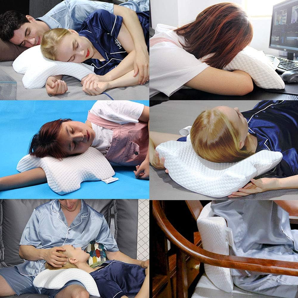 Almohada para dormir de lado para parejas, brazo relajante, almohada de espuma viscoelástica curvada, almohada para el cuello en forma de U, almohada de viaje, almohada de seda de hielo de presión cero, retorno lento para parejas, almohadas ortopédicas cervicales Naty Shop