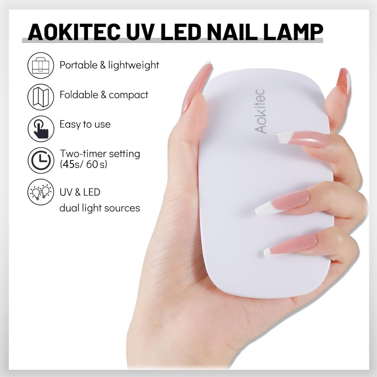Aokitec Mini lámpara UV LED, lámpara de uñas de gel UV, secador de uñas portátil para todo tipo de esmalte de uñas de gel, herramienta de curado en forma de ratón, compacto, ligero con cable USB (blanco)