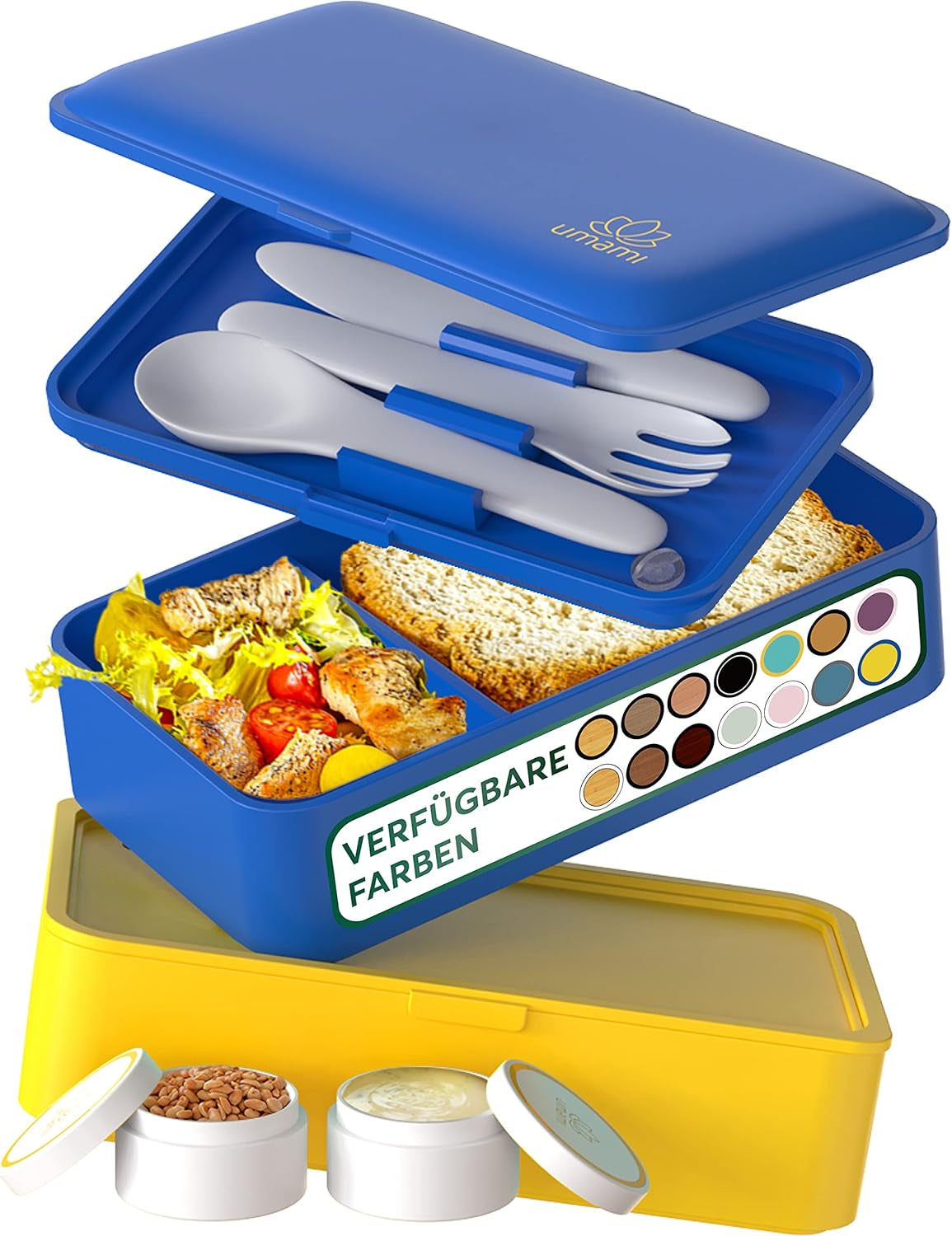 Umami Fiambrera para Adultos, Fiambrera Bento Apilable con 4 Cubiertos y Compartimentos, Fiambrera para Adultos, Ensaladera para Llevar, Fiambrera para Picnic/Oficina, Gris Antracita, 1500ml Naty Shop Fiambreras para Alimentos Azul Dorado L - 1200 Ml