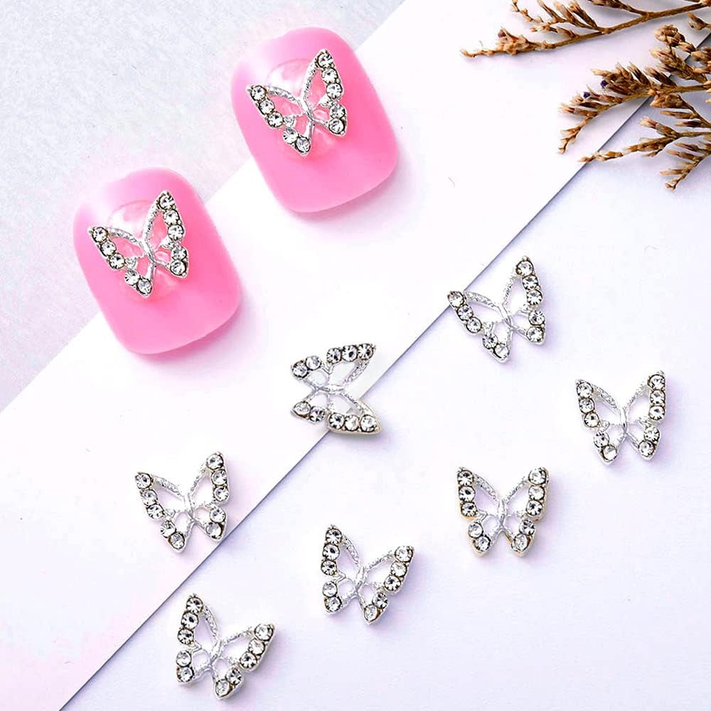 10 piezas de dijes de uñas de mariposa de aleación, piedras colgantes de Metal para decoración de uñas, piedras para diamantes, gemas, joyería de uñas, decoraciones artísticas, fabricación de joyas