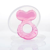 Mordedor de silicona suave Nuby Teethe-eez | Ayuda para la dentición de silicona con superficie texturizada para masajear las encías | Funda higiénica incluida | Rosa | A partir de 3 meses