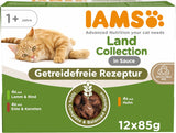 IAMS Delights Land Collection Comida húmeda para gatos sin cereales - Paquete variado de carne Paquete múltiple Comida húmeda sin cereales para gatos de 1 año y más 12 x 85 g