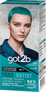 got2b Colour/Artist 097 Verde Sirena Nivel 2 (3x 80 ml), tinte temporal que aporta brillo al cabello en colores intensos o tonos pastel, el tinte dura 12-15 lavados, fórmula vegana Tinte para el cabello Naty Shop