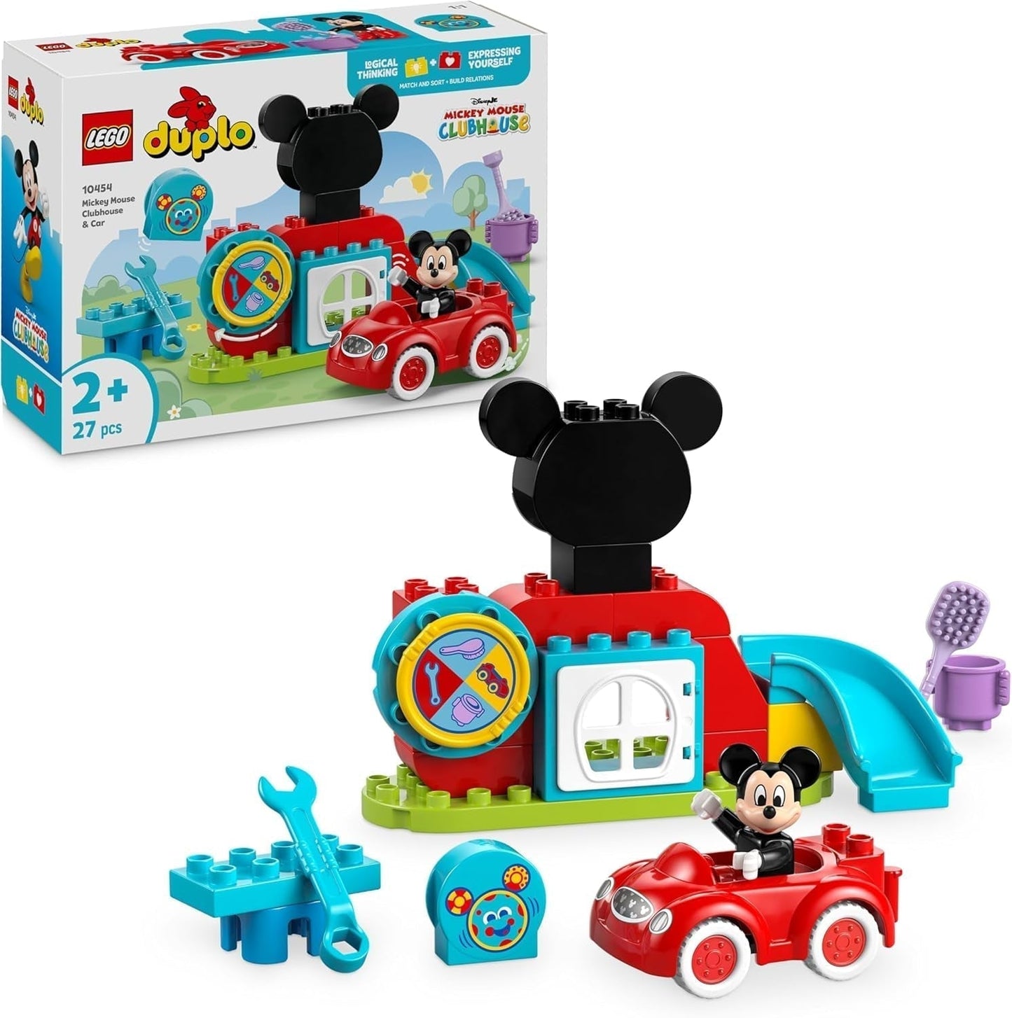 LEGO DUPLO - Disney Mickey's Clubhouse y coche - juguete educativo para niños en edad preescolar - set de construcción con 2 minifiguras que incluyen Mickey Mouse y Computer Toodles - idea de regalo para niños y niñas a partir de 2 años 10454 Juegos de construcción Besuche den LEGO-Store Default title