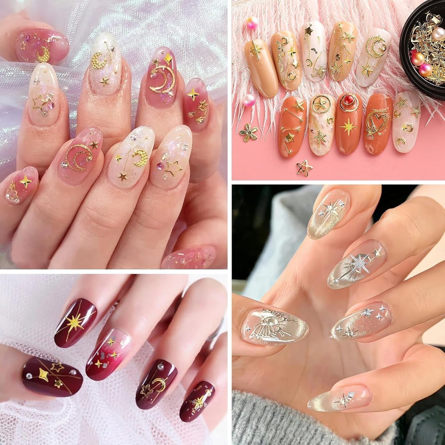 400 Stück Gold Silver Stern Nail Charms Nägel, 3D Metall Star Nagelkunst Dekorations, Star Nail Design Gemischt Größe Form Nägel Zubehör