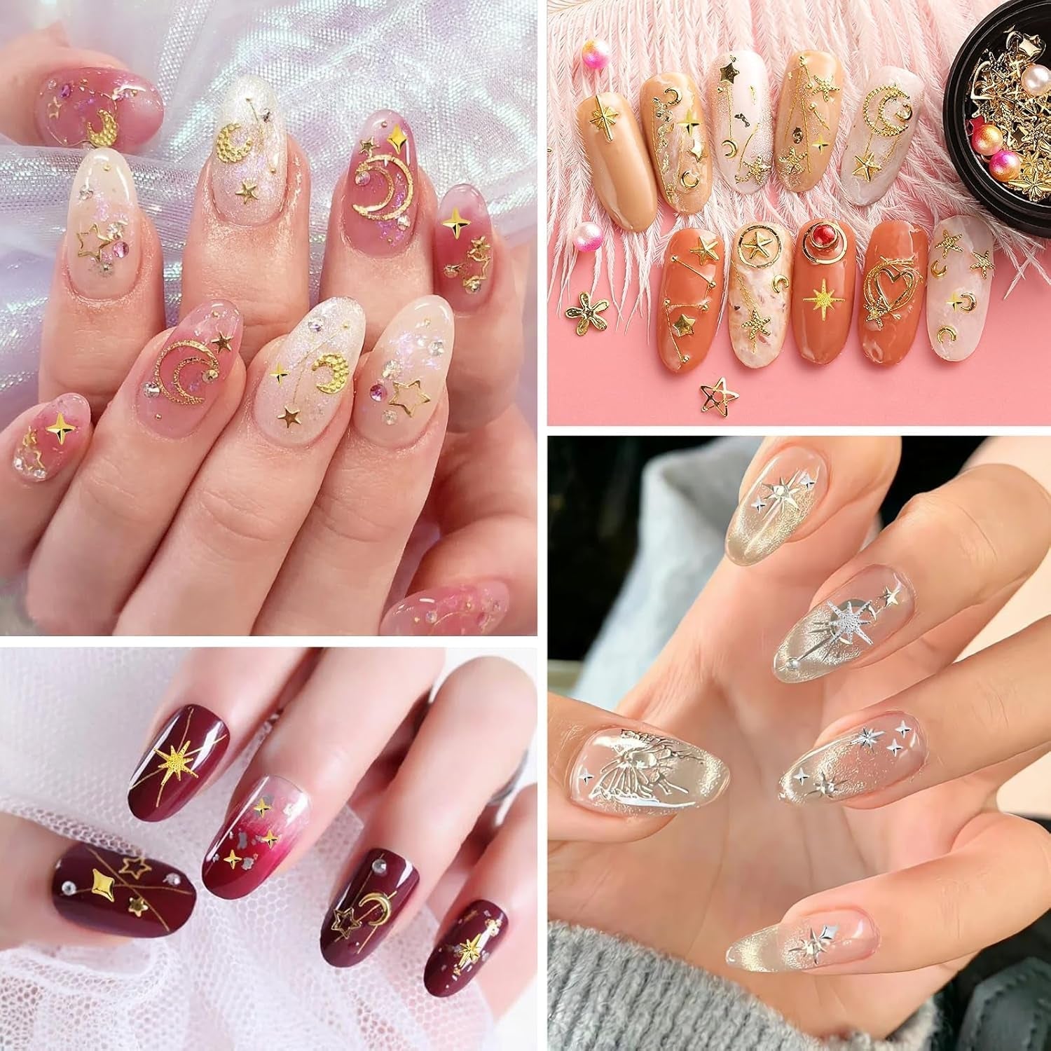 400 Stück Gold Silver Stern Nail Charms Nägel, 3D Metall Star Nagelkunst Dekorations, Star Nail Design Gemischt Größe Form Nägel Zubehör