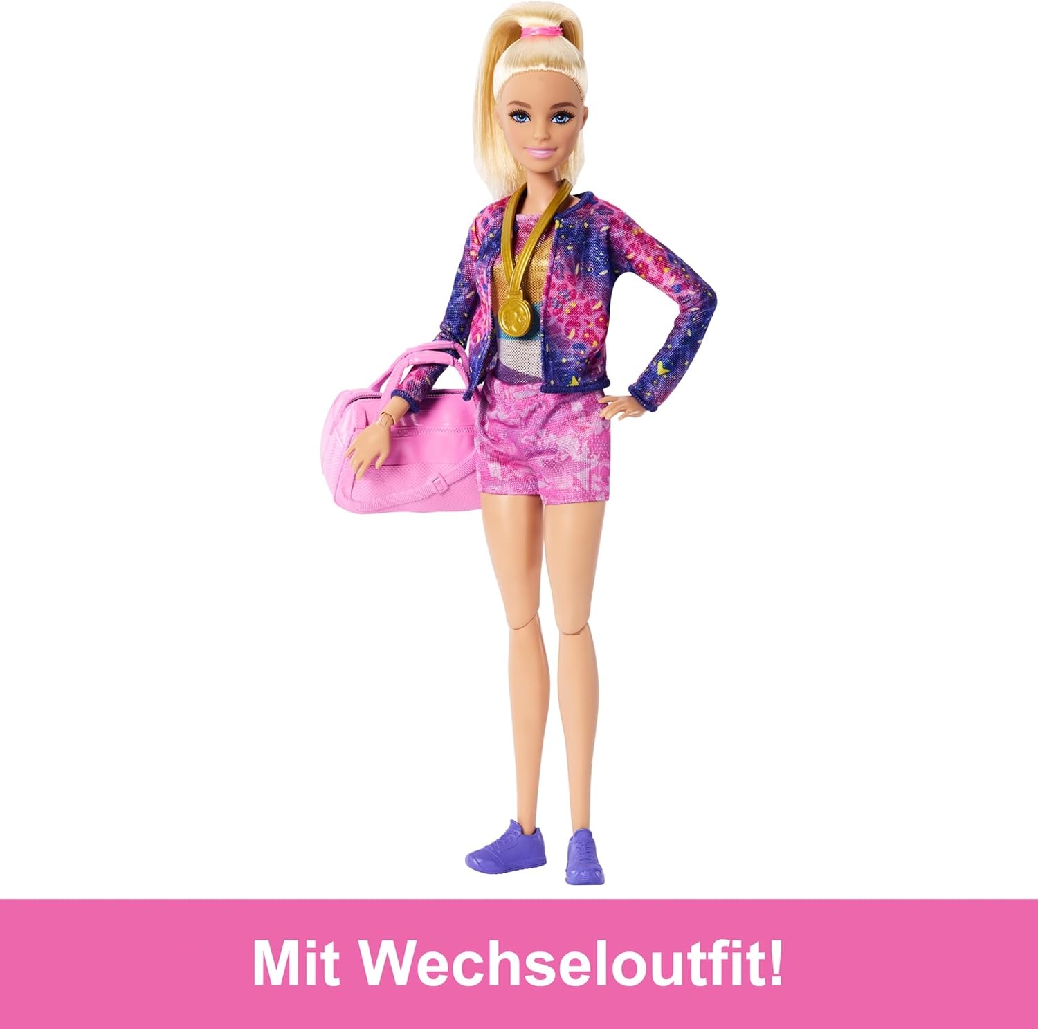 Juego divertido de gimnasia Barbie con barra de equilibrio y más de 10 piezas temáticas para historias ganadoras, HRG52