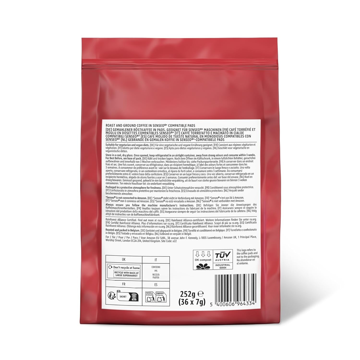 Kaffeepads Classic 100% Arábica, Geeignet para Senseo Maschinen, 36 unidades (paquete de 1) (paquete con 2)