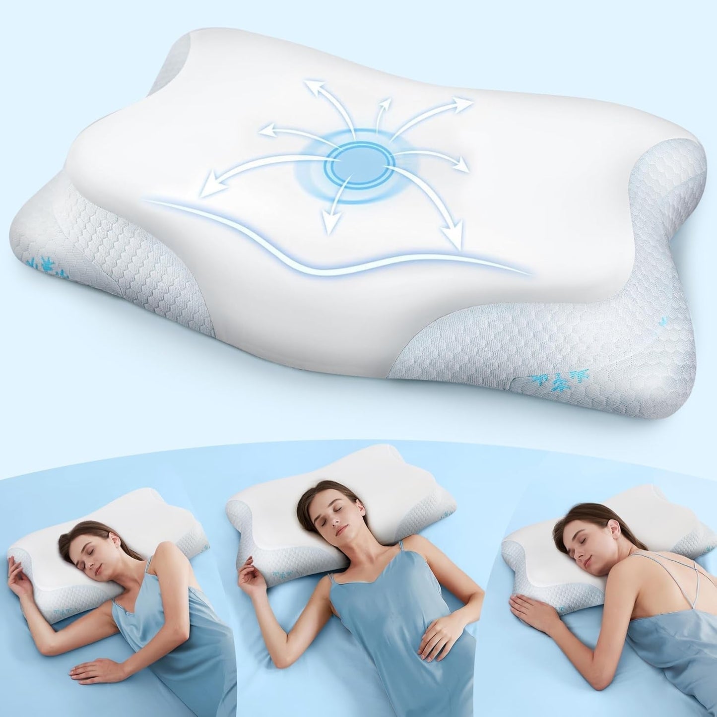 Cloudétoile Almohada para el cuello Almohada viscoelástica - Almohada ortopédica ergonómica 2 en 1 Almohada de espuma viscoelástica Almohada para dormir de lado Almohada de apoyo para el cuello Almohada viscoelástica ajustable en altura Blanco 64X38X12 Cm Almohadas ortopédicas cervicales Naty Shop Blanco 64X38X12 Cm