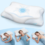 Cloudétoile Almohada para el cuello Almohada viscoelástica - Almohada ortopédica ergonómica 2 en 1 Almohada de espuma viscoelástica Almohada para dormir de lado Almohada de apoyo para el cuello Almohada viscoelástica ajustable en altura Blanco 64X38X12 Cm Almohadas ortopédicas cervicales Naty Shop Blanco 64X38X12 Cm