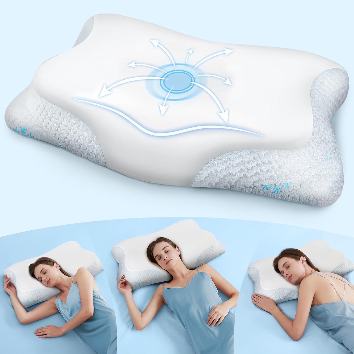 Cloudétoile Almohada para el cuello Almohada viscoelástica - Almohada ortopédica ergonómica 2 en 1 Almohada de espuma viscoelástica Almohada para dormir de lado Almohada de apoyo para el cuello Almohada viscoelástica ajustable en altura Blanco 64X38X12 Cm Almohadas ortopédicas cervicales Naty Shop Blanco 64X38X12 Cm
