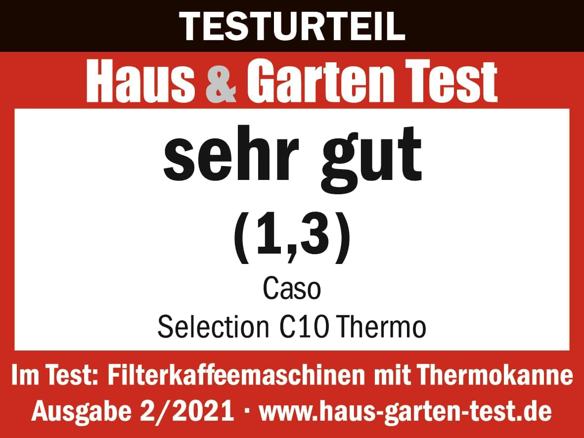 Cafetera CASO Selection C 10 Thermo Design – Carcasa de acero inoxidable, jarra isotérmica de 1,2 l (10 tazas), controles táctiles y temporizador, función Aroma PLUS, filtro permanente, filtro antigoteo