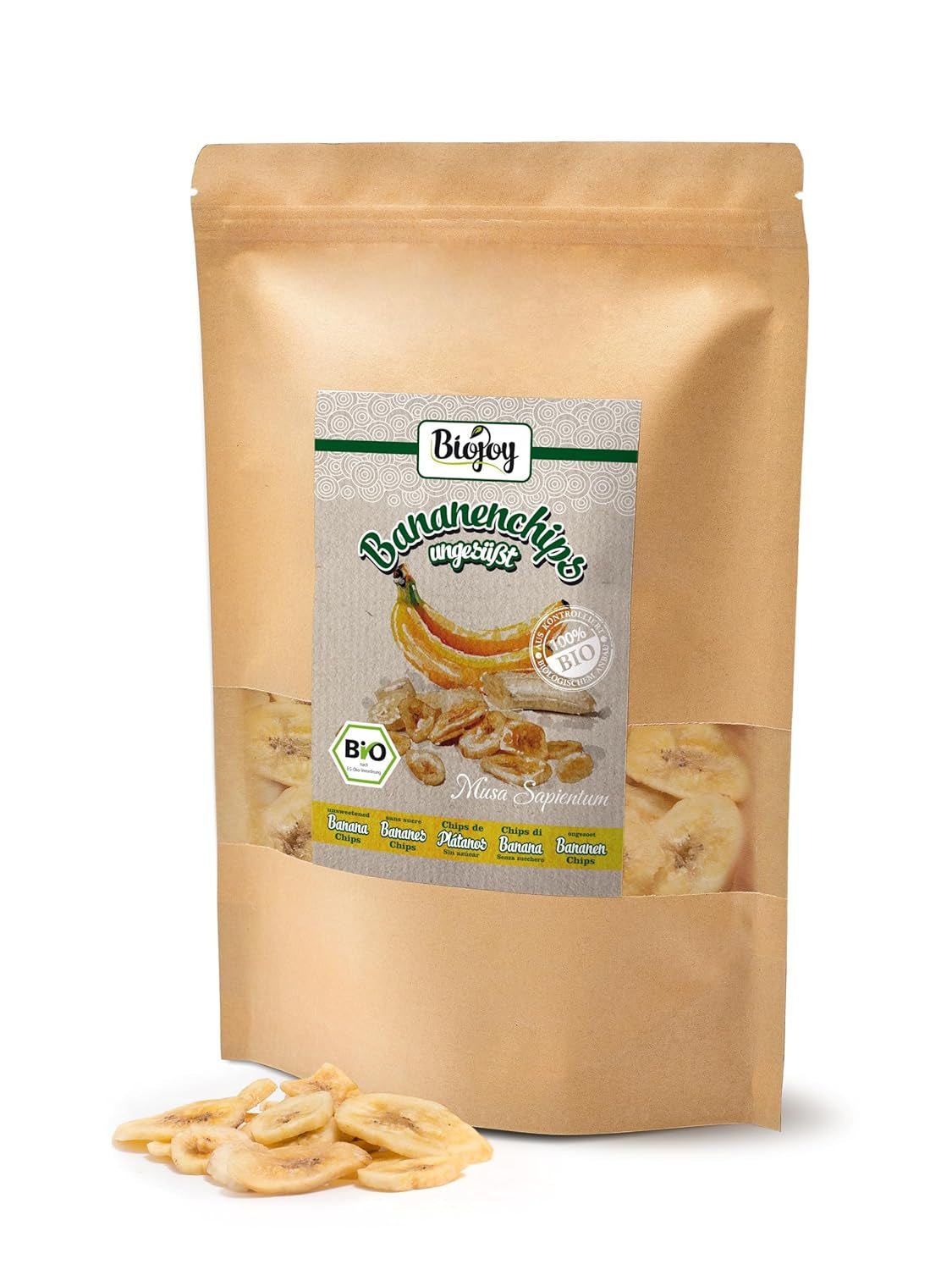 Chips de plátano ecológicos Biojoy (500 g), secos y sin azufre Naty Shop productos deshidratados