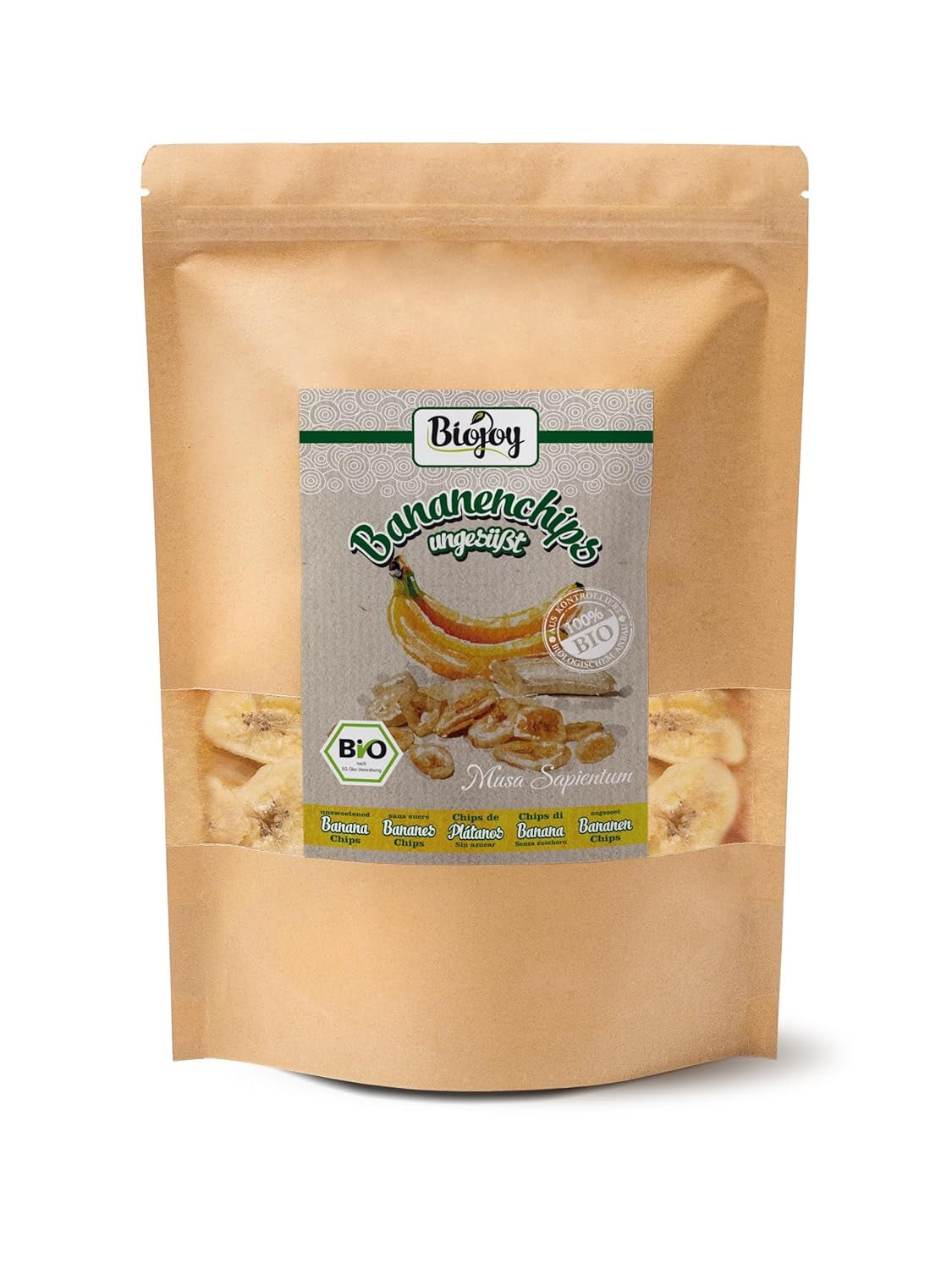 Biojoy chips de plátano ecológicos (500 g), secos y sin azufre Productos deshidratados Naty Shop 500 G