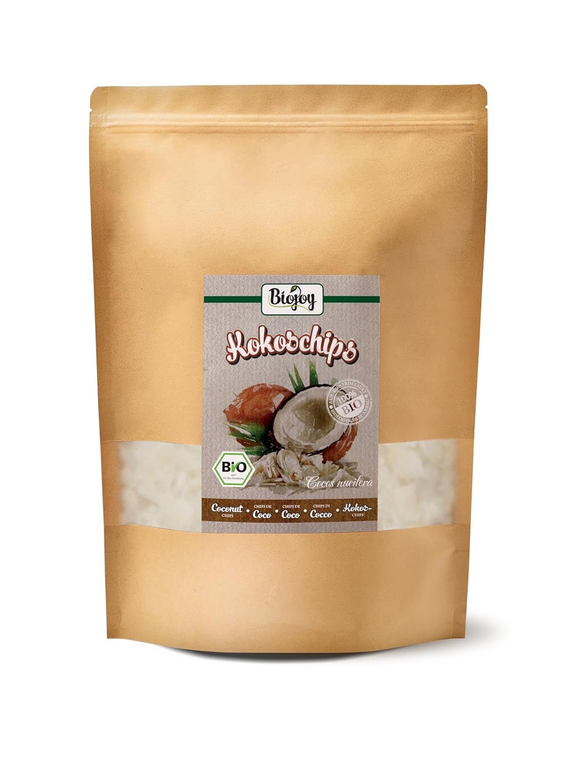 Biojoy chips de coco seco ecológico (1 kg), sin azúcar y sin freír Productos deshidratados Naty Shop 500 G