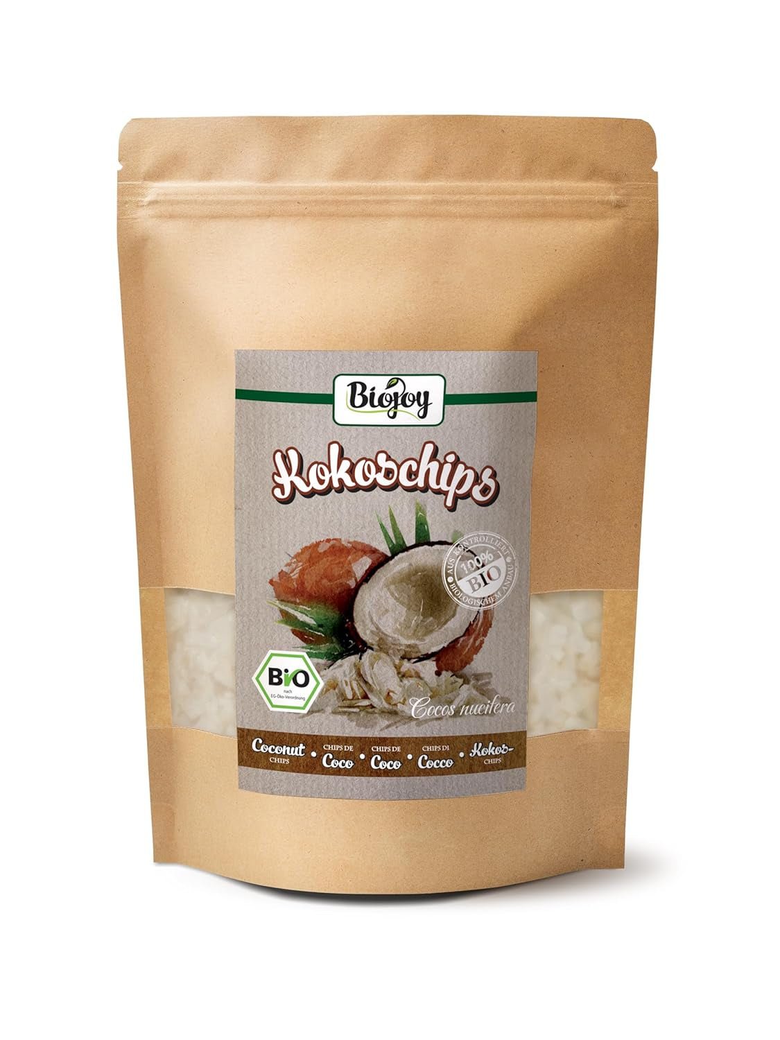 Biojoy chips de coco seco ecológico (1 kg), sin azúcar y sin freír Naty Shop productos deshidratados 250 G