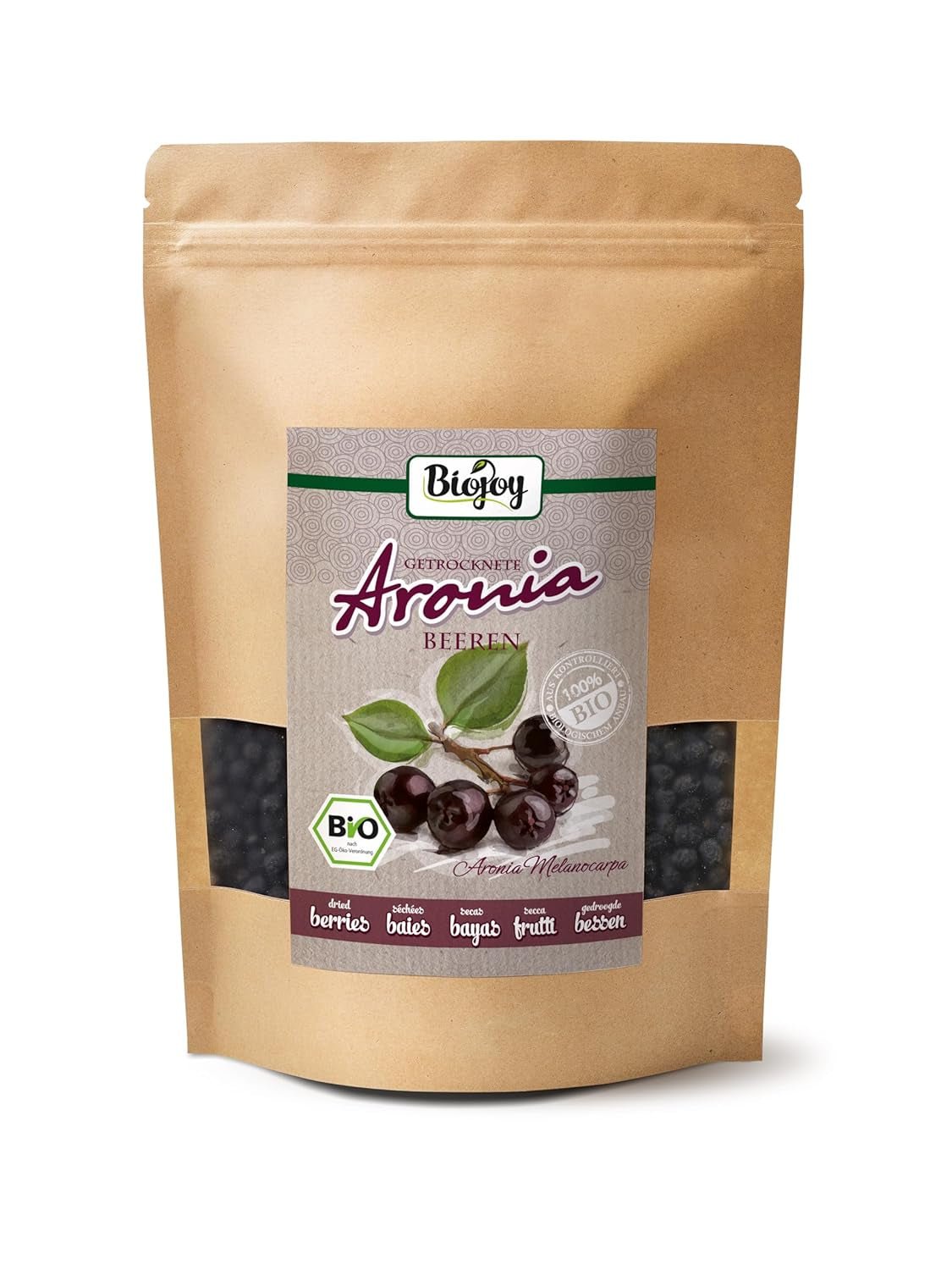Biojoy frutos de aronia ecológicos (1 kg), secos y enteros (Aronia melanocarpa) Productos deshidratados Naty Shop 500 G