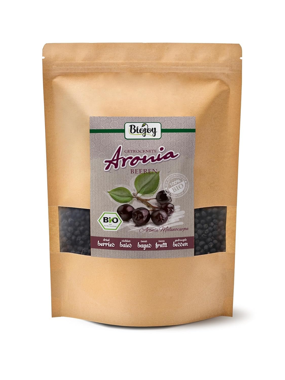 Biojoy frutos de aronia ecológicos (1 kg), secos y enteros (Aronia melanocarpa) Productos deshidratados Naty Shop 1 kg (1 paquete)