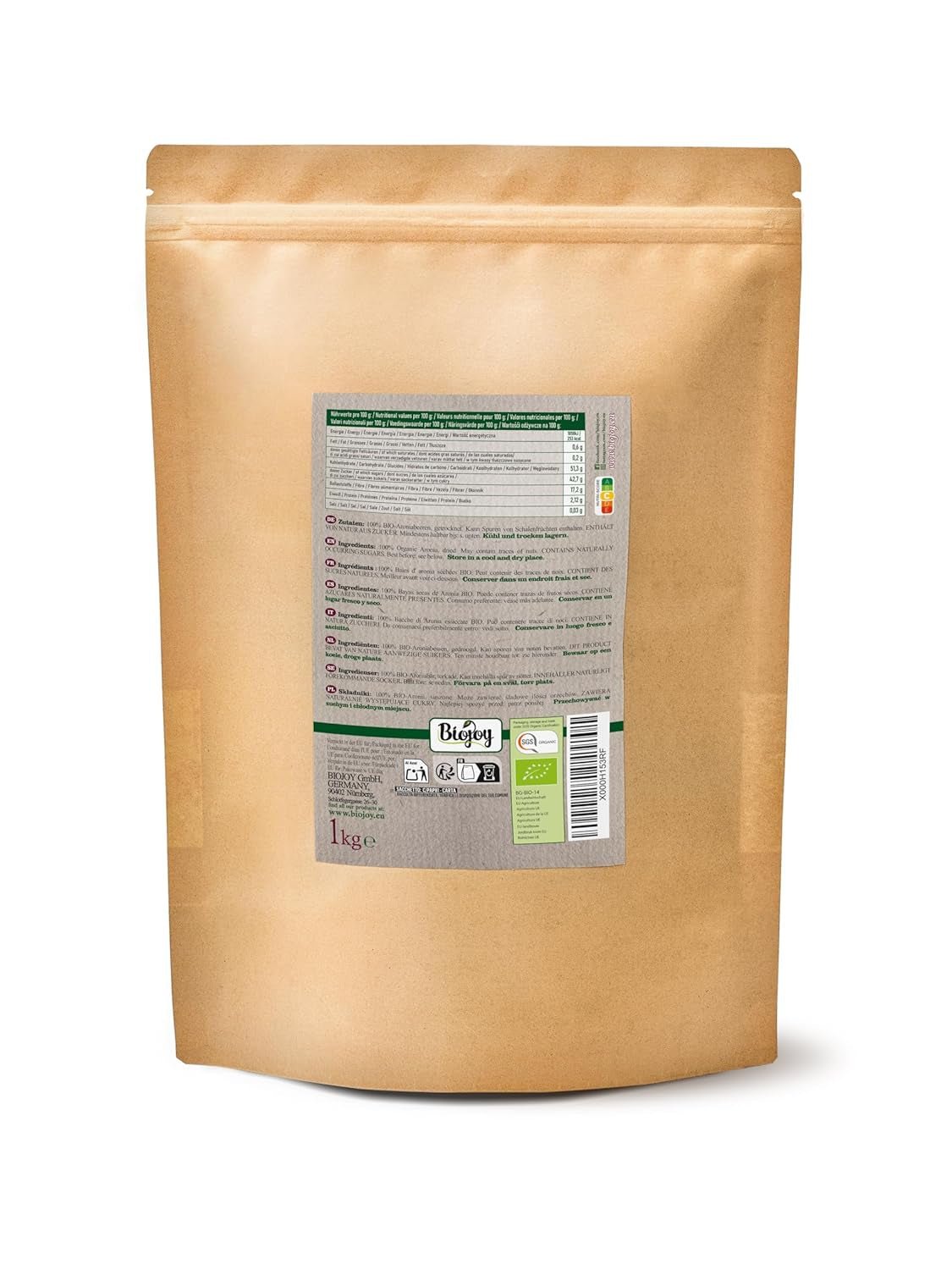 Biojoy frutos de chokeberry ecológicos (1 kg), secos y enteros (Aronia melanocarpa) Productos deshidratados Naty Shop