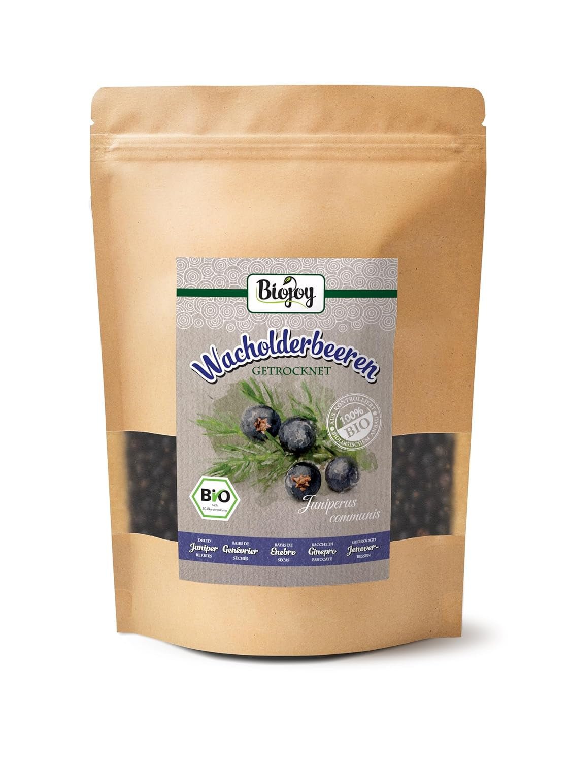 Biojoy frutos de enebro ecológicos (250 g), secos y enteros, sin añadidos (Juniperus communis) Productos deshidratados Naty Shop 250 G