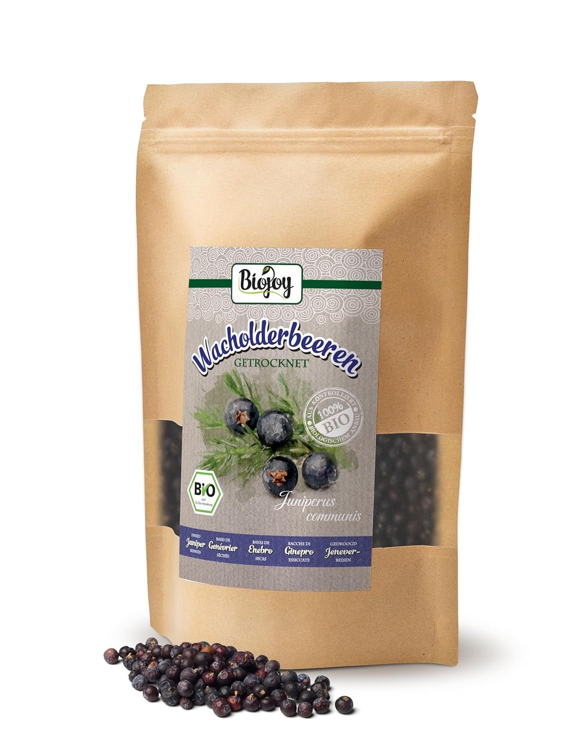 Biojoy fruto de enebro ecológico (250 g), seco y entero, sin añadidos (Juniperus communis) Productos deshidratados Naty Shop